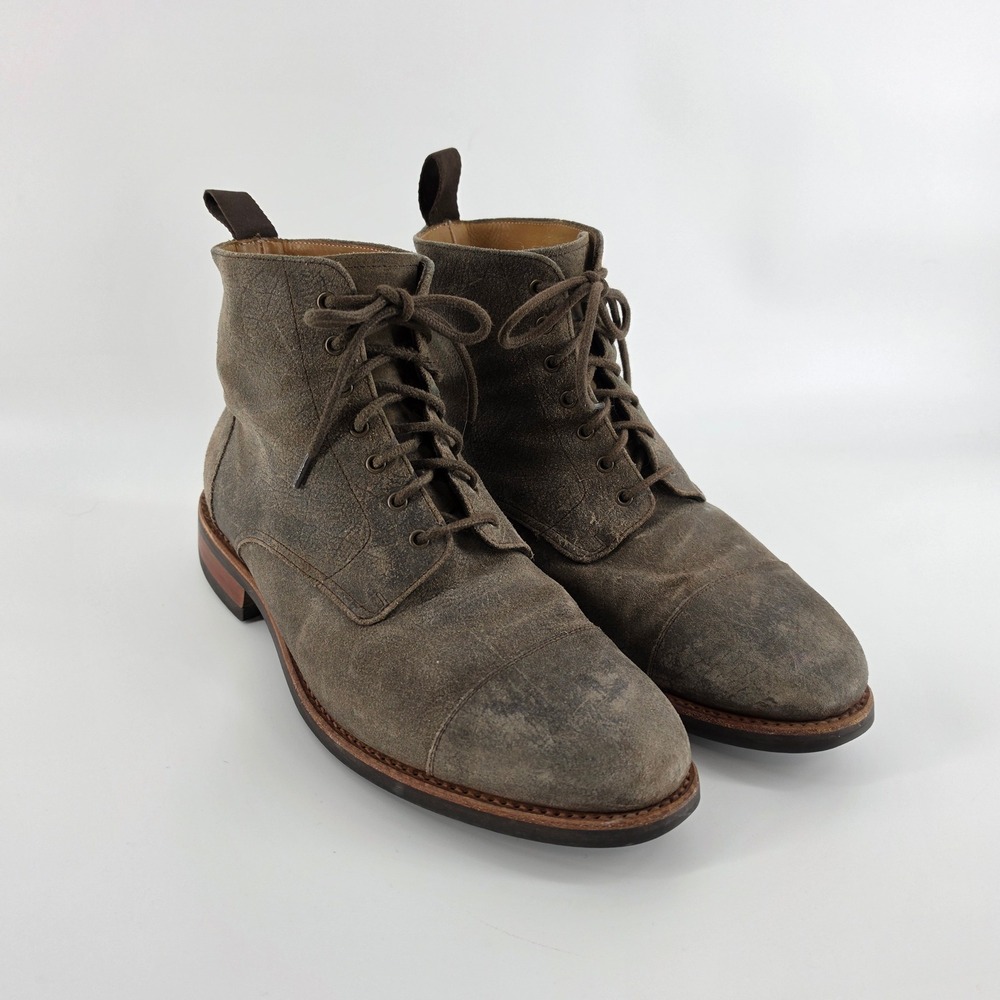 TAFT The Dragon Ankle Boot Men 9 Gray Cap Toe Lace Up Textured Suede Heritage